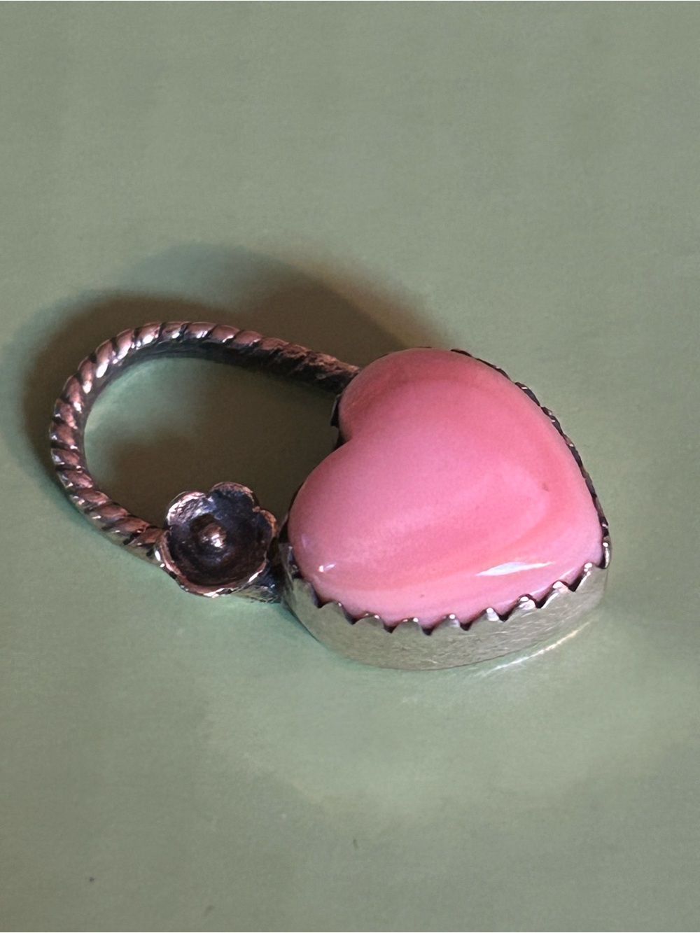 Pink Conch Heart Pendant — Sterling Silver Floral Accent - Picture 3 of 7